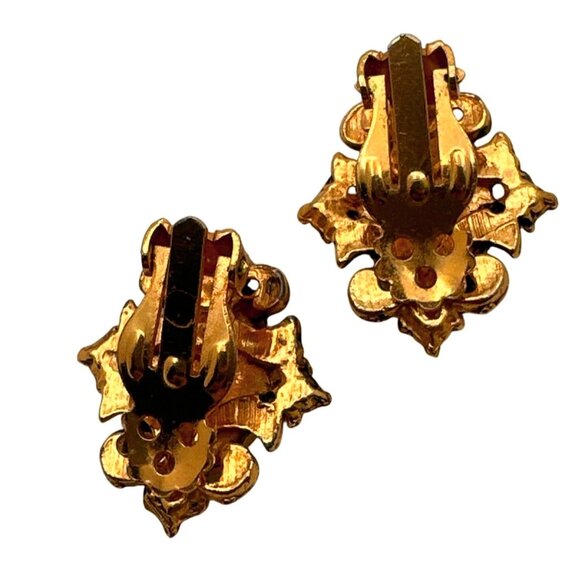 Vintage Green Aventurine Cluster Earrings Ornate Retro Elegance Granny Core - Picture 3 of 6